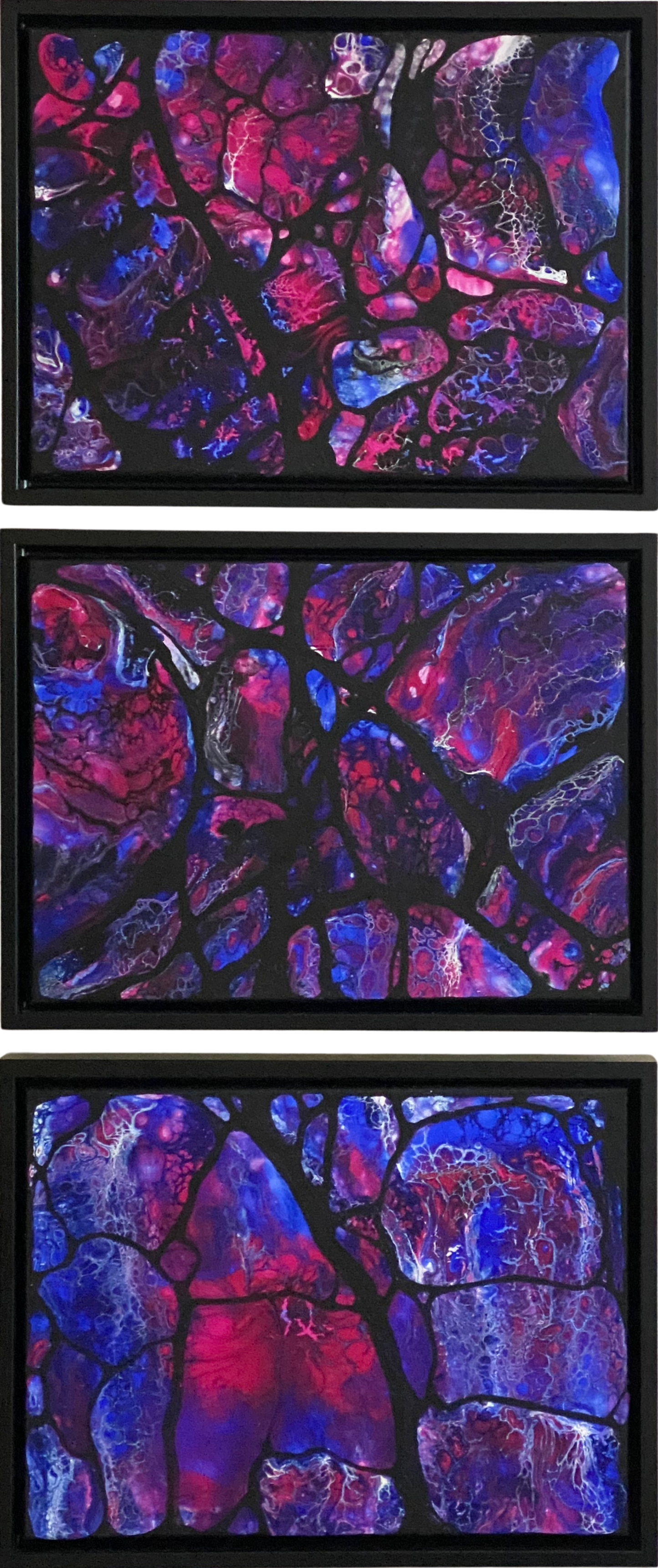 Inside Nebula Triptych, 3x9x12x0.75" Framed Acrylic Painting