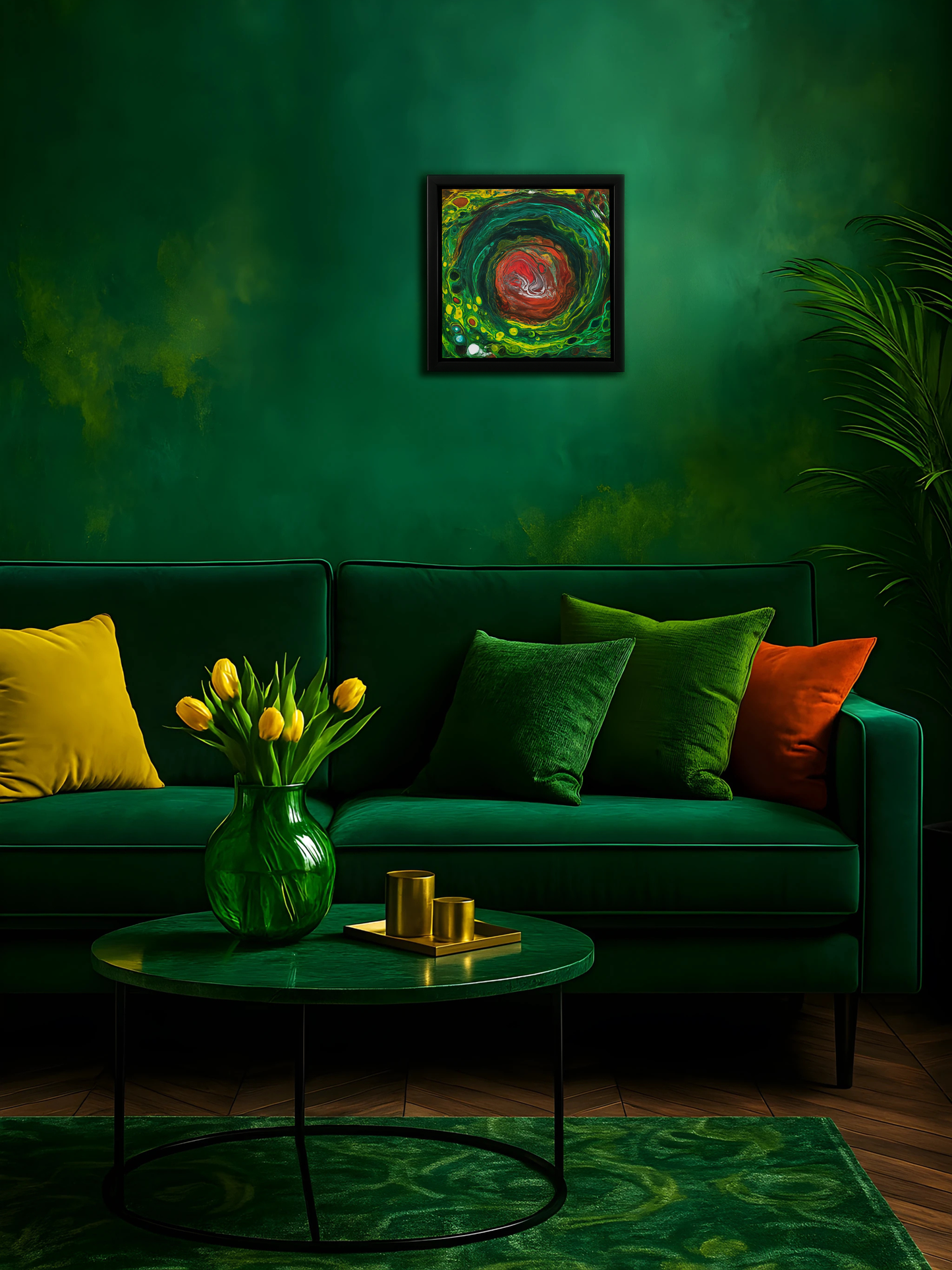 The Beating Heart of an Emerald Tree, 8x8x0.75" Acrylic Painting