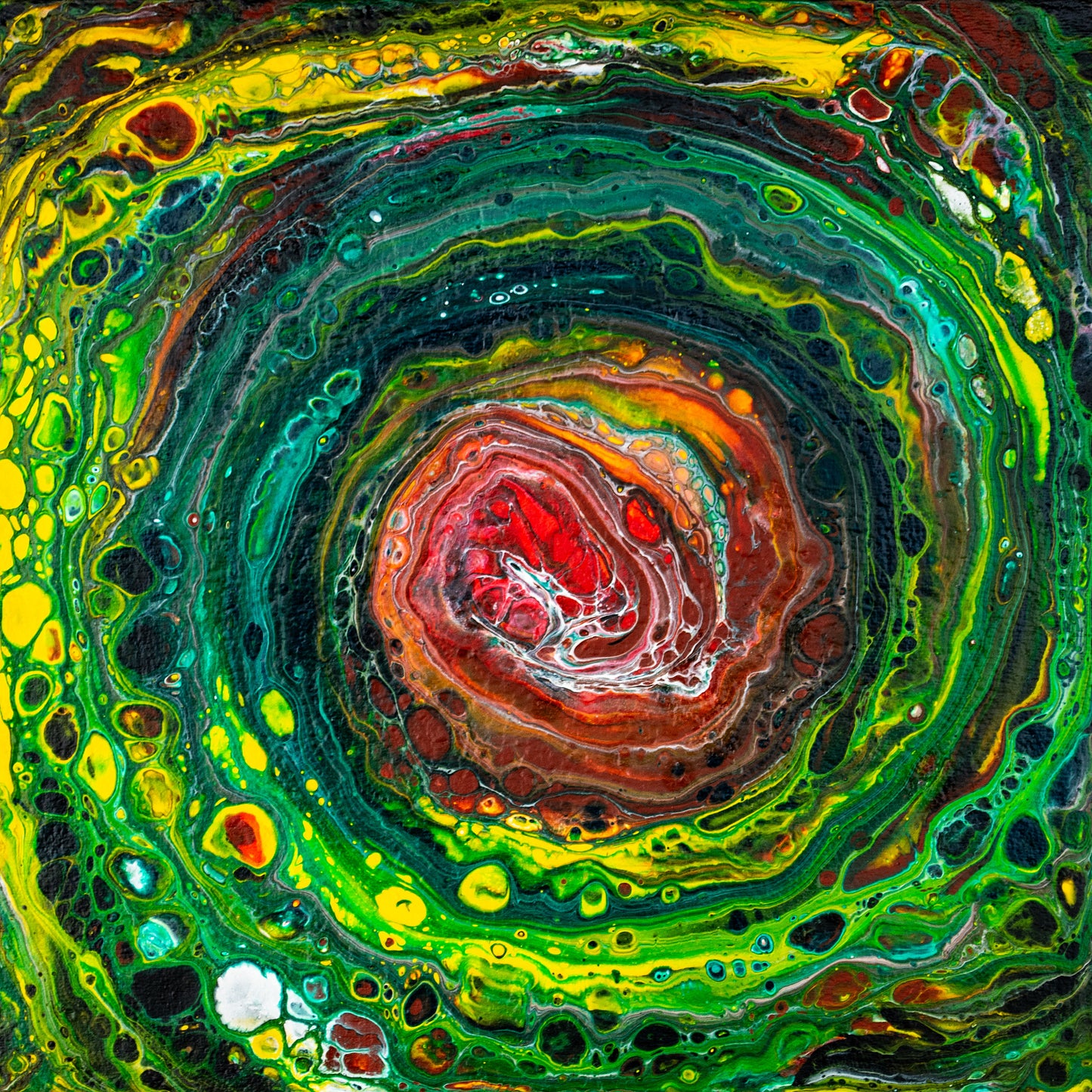 The Beating Heart of an Emerald Tree, 8x8x0.75" Acrylic Painting