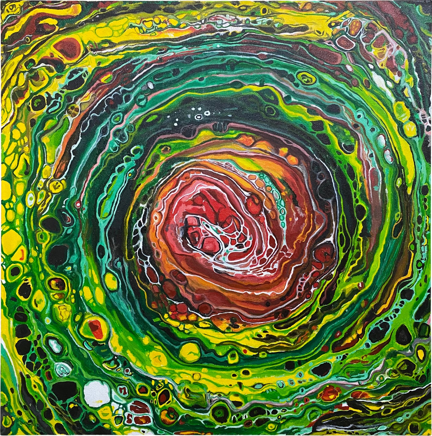 The Beating Heart of an Emerald Tree, 24x24x0.75" Framed Oil Painting